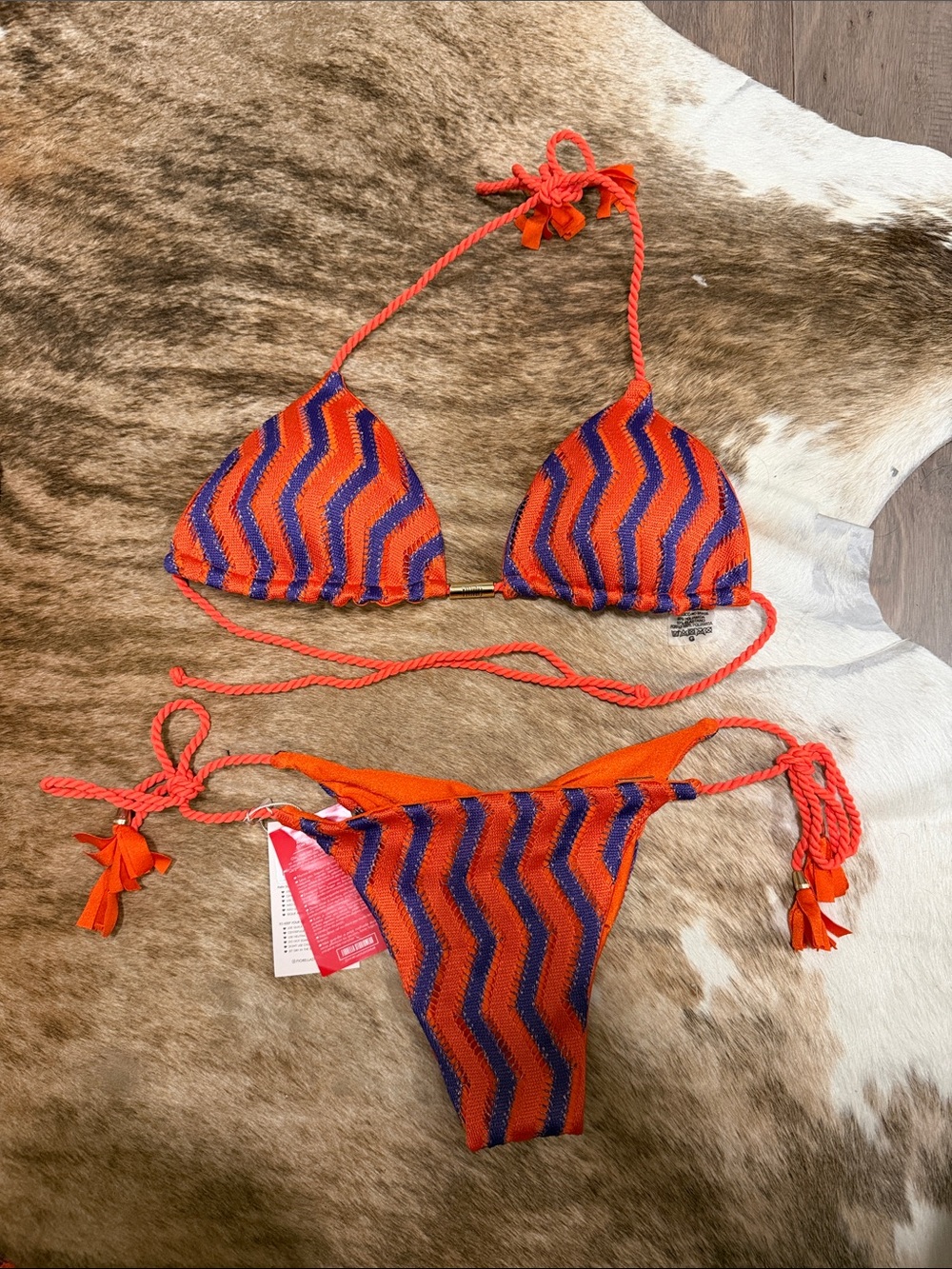 Women’s Orange & Purple Tie Bikini - Classic Triangle Top